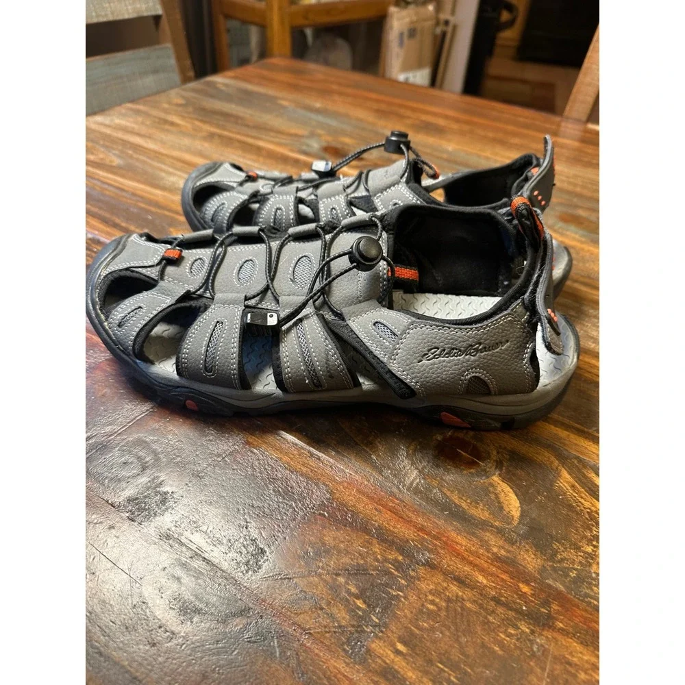 Eddie Bauer Tommy Mens 13 Grey Leather Sport Sandals Closed Toe Hiking Trail